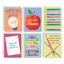 SWEETZER & ORANGE Teacher Thank You Cards – Set Of 24 4x5.5” Cards With Envelopes & Storage Box – 6 Classroom Designs With 3 Inside Messages For