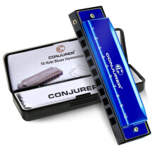 CONJURER 10 Hole C Key Diatonic Blues Harmonica, Metal Mouth Organ Blue