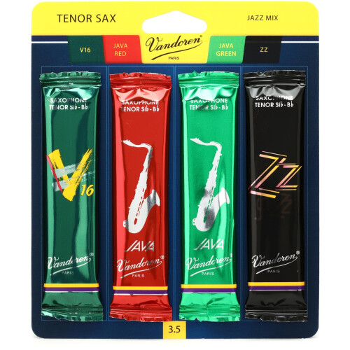 Vandoren SRMIXT35 Tenor Sax Jazz Reed Mix Card includes 1 each ZZ, V16, JAVA and JAVA Red Strength 3.5