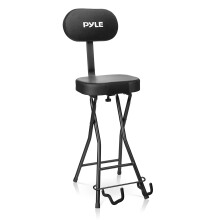 Pyle Seat with Padded Cushion-Heavy-Duty Ergonomic Backrest w/Fold Stand, Foot Rest, Collapsible Design, Holds Acoustic, Electric & Bass Guitars, 300
