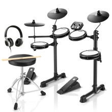 Donner DED-80 Electric Drum Kit, Electronic Drum Sets for Beginner with 4 Quiet Mesh Drum Pads, 2 Switch Pedal, 180+ Sounds, Throne, On-Ear Headphone