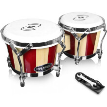 Pyle Bongo Drums, Bongos for Adults & Kids, 2 Hand Drums for Adults, 19.05cm & 16.51cm Tunable Handmade Wooden Instrument, Lightweight & Compact Tabl