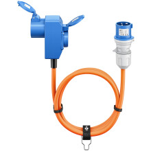 goobay EEC Adapter Cable for Caravan, 1.5 m, EEC Plug to 90 EEC Socket and Protective Contact Socket with Locking Caps, Camping Cable, Motorhome and