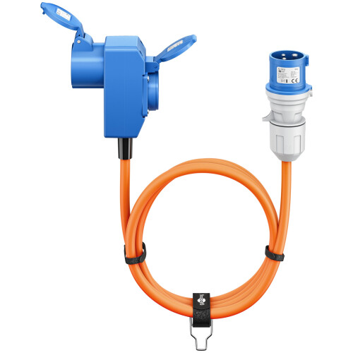goobay EEC Adapter Cable for Caravan, 1.5 m, EEC Plug to 90 EEC Socket and Protective Contact Socket with Locking Caps, Camping Cable, Motorhome and