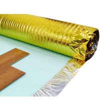3mm Acoustic Gold Underlay for Wood or Laminate Flooring - 15m2 Roll (1m x 15m) - Also Works with Parquet Plank Floors - by Grandismo (1 Roll - 15m2