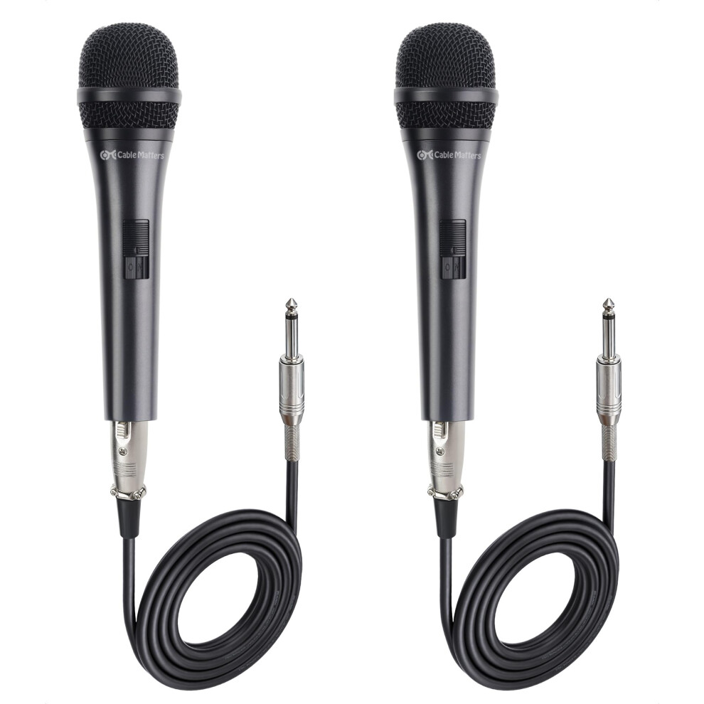 Cable Matters 2-Pack Cardioid Dynamic Vocal Microphones With 4.5M Cable, 6.35Mm Wired Singing Microphone, Singing Machine Microphone Karaoke