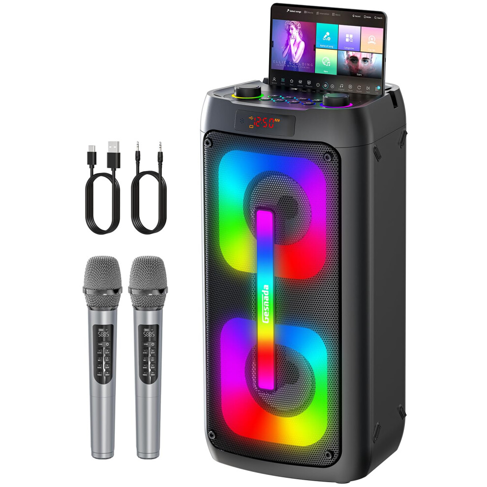 Gesnada Karaoke Machine With 2 Wireless Microphones,Portable Bluetooth Speaker