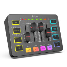 FIFINE Gaming Audio Mixer for Streaming, RGB PC Audio Interface, DJ Mixer with XLR Microphone Interface Volume Fader Individual Channel Design, Custo