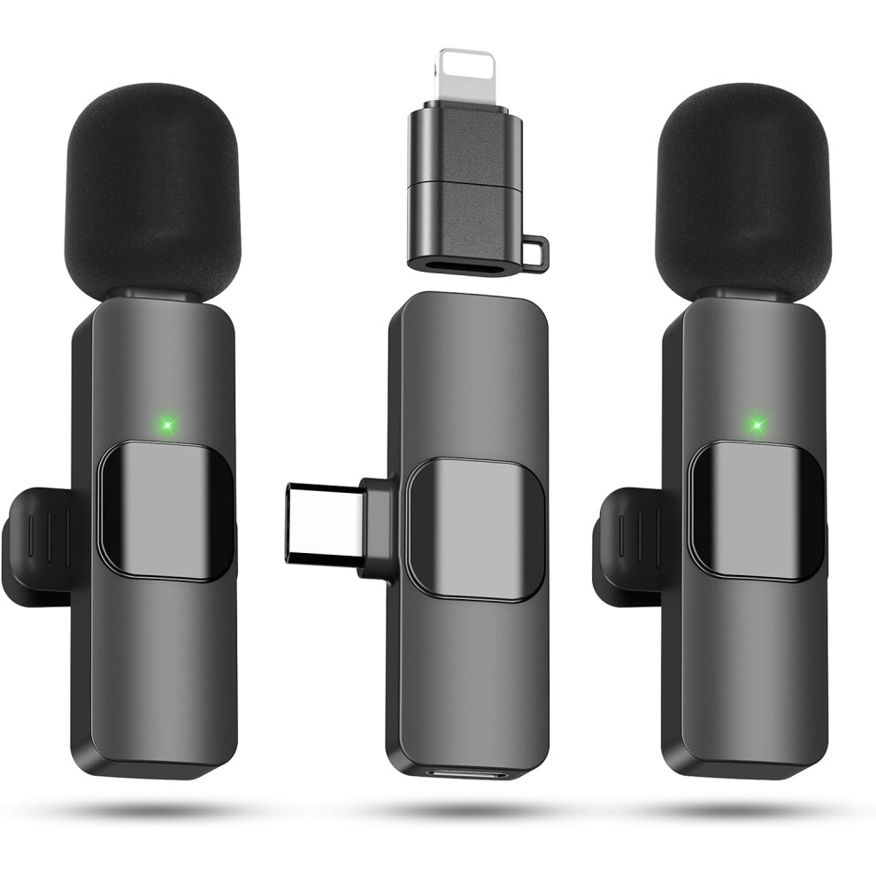 Kukiho Wireless Lavalier Microphone, 2 Pack Mini Mic With Noise Cancel
