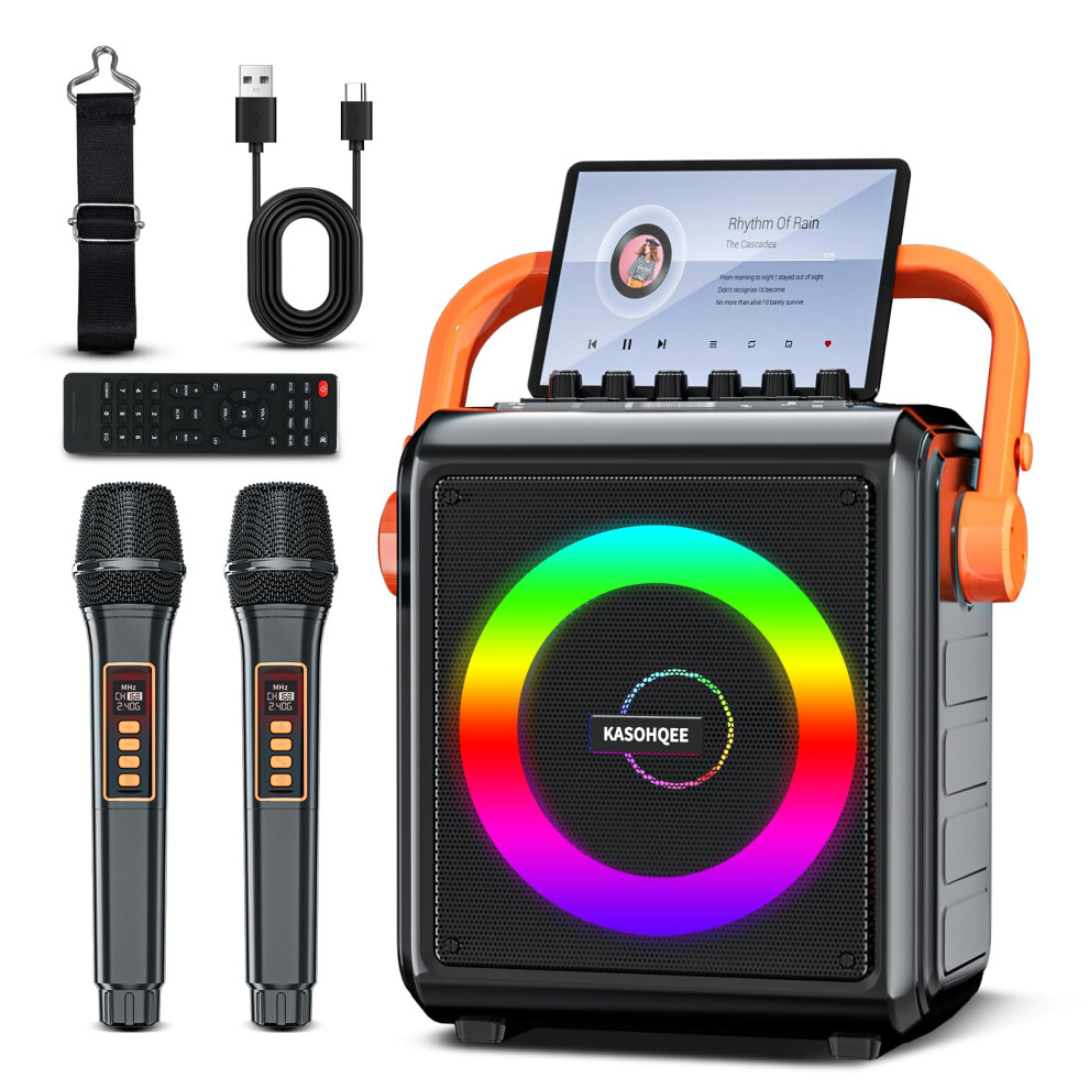 Kasohqee Karaoke Machine For Adults With 2 Wireless Microphones, Porta