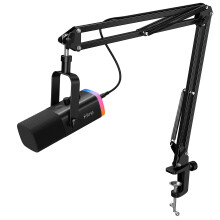 FIFINE Gaming Microphone Kit, XLR/USB Microphone Set for PC/MAC/PS5/Mixer, Boom Arm Stand Dynamic Mic with Controller RGB, Mute Button, Gain Knob, fo