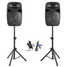 Vonyx VPS122A 12" Bluetooth Active Party Speaker System with LED Lights, Active/Passive Speaker Pair with Speaker Stands & Microphone - Ideal for Hom