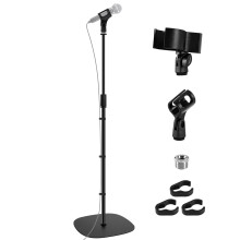 BILIONE Microphone Stand Floor, 22"-70" Height Adjustable Boom Mic Stand with Weighted Base, 2 Clips & 3/8'' to 5/8'' Adapter Compatible with Blue Ye