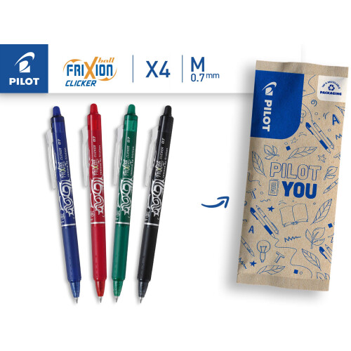 Pilot PILOT - FriXion Ball Clicker Erasable Pen - Medium 0.7mm Tip Rollerball - 4 x Assorted Colour Pens 1