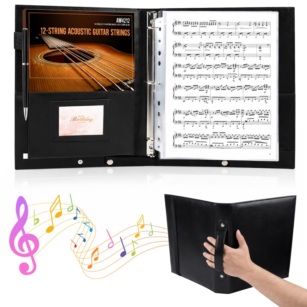 Tvood Sheet Music Folder Choir Binder: Waterproof Pu Leather Music Fol
