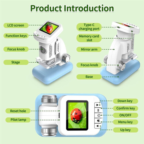 Microscope for Kids, 1200X Kids Microscope Pocket Portable Microscopes with Photo and Video Function