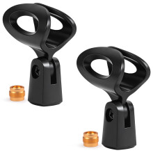 JTLAU Adjustable Microphone Clip for Stand, Universal Mic Clip for Wired Handheld Microphones, Includes Screw Adapters 5/8" Male to 3/8" Female, Blac