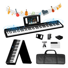 TERENCE Foldable Keyboard Piano 30W Speaker V50 Digital Piano 27% Smaller Adjustable Weight Keys for Beginners and Experts, Built-in Video and Audio