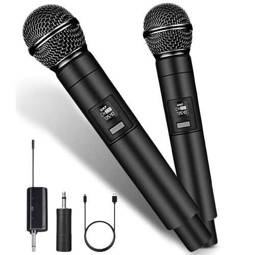 Wireless Microphones UHF Dual Channel Microphone Wireless System with