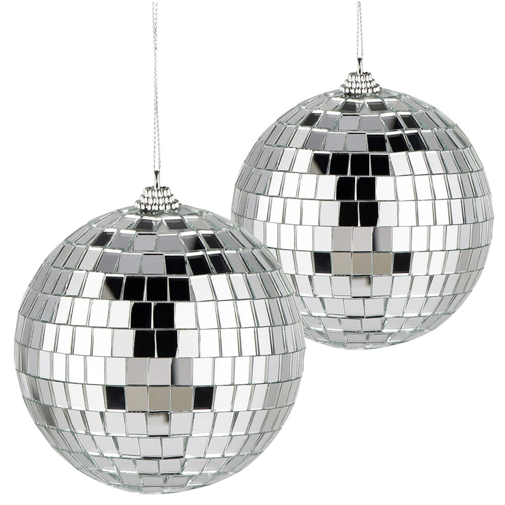 Chudian 2 Pack Mirror Balls, 10Cm Silver Disco Ball Reflective Mirror Ball Gla