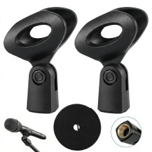 2 Pack Adjustable Microphone Clip Universal Microphone Holder Mic Stand Set with 5/8" to 3/8" Metal Screw Adapters and Cable Straps Mic Copper Holder