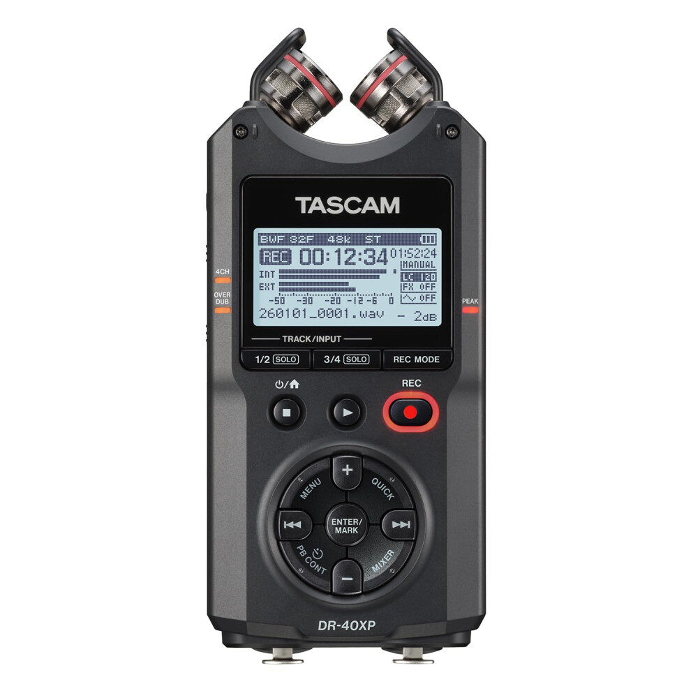 Tascam Dr-40Xp 4-Channel 32-Bit Float Portable Handheld Field Recorder And Usb-C Audio Interface — With 2 Xlr/Trs Inputs And Adjustable Mics For Mus