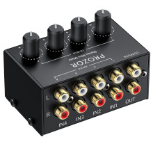 PROZOR 4 Channel Audio Mixer - Mini Passive Stereo Mixer with RCA Inpu