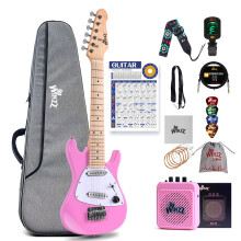 Winzz 30 Inch Kids Electric Guitar Beginner Kit, Junior 1/4 Size Mini Electric Guitar for Children Complete Stater Set with Amp, Gloosy Pink Colour