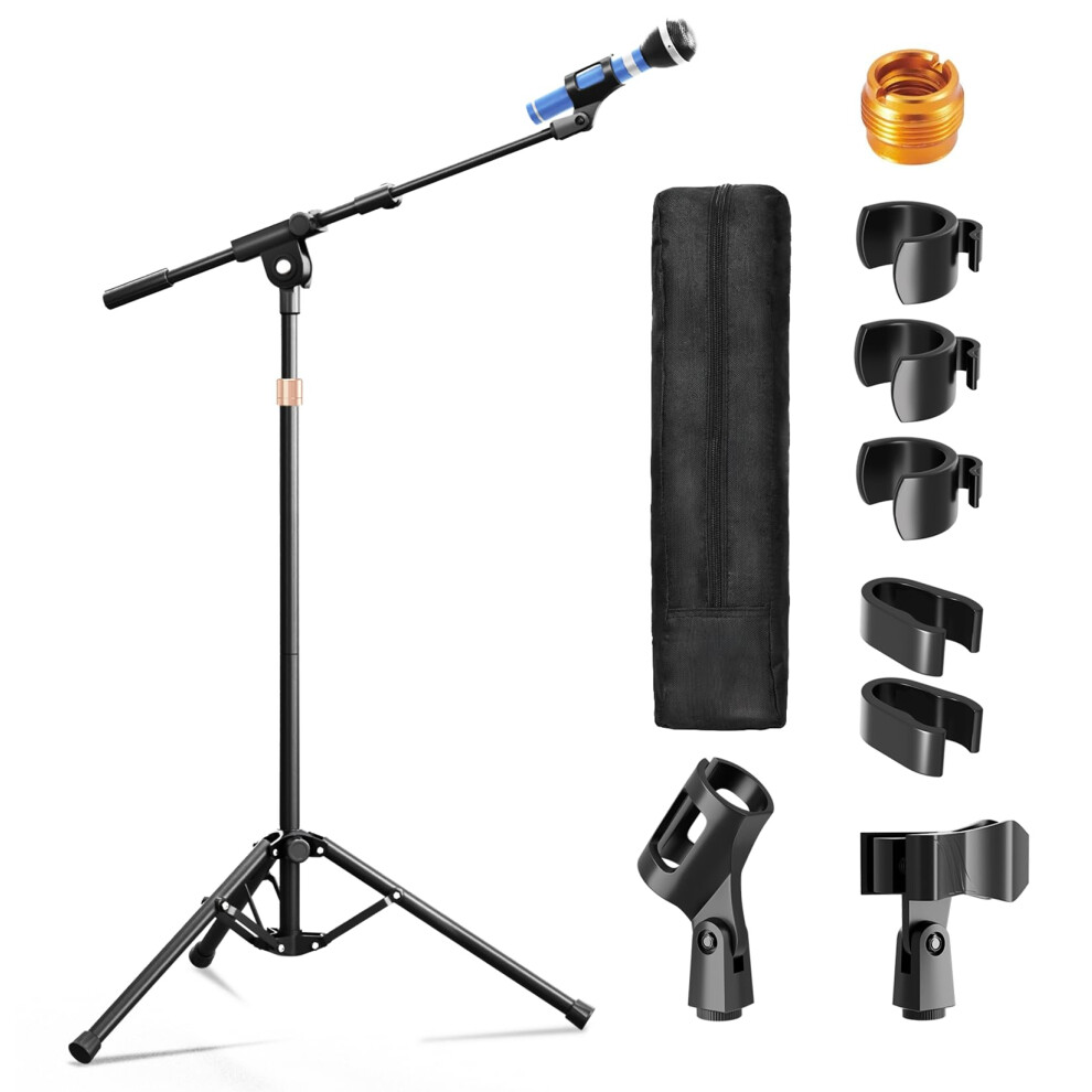 Oukmic Mic Stand With Boom Arm, Heavy Duty Tripod Microphone Stand Flo