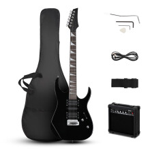 LALAHO 39 Inch Beginners Electric Guitar Kit with H-S-H Pickup, Solid Body Electric Guitar Set with 20W Amplifier, Tremolo Arm, Bag, Pick, Shoulder S