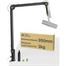 AA AUDIO ACCESSORY for Shure SM7B, SM7dB, MV7 | Never-Sag Mic Boom Arm, Extra-Long 950mm Reach, 3KG Load Capacity, Gear-Lock Suspension, Tall Microph