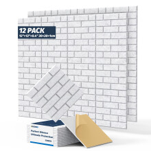 12 Pack soundproof wall panels, Self adhesive square sound proofing panels, 12"12"0.4" high-density Brick Acoustic wall panels, non-toxic waterpro