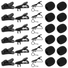 30 PCS Lapel Mic Clips Sponge Cover Kit, 12PCS Lavalier Microphone Metal Tie Clips 12PCS Foam Windscreen Cover 6 PCS Plastic Lavalier Wire Clip, Lape