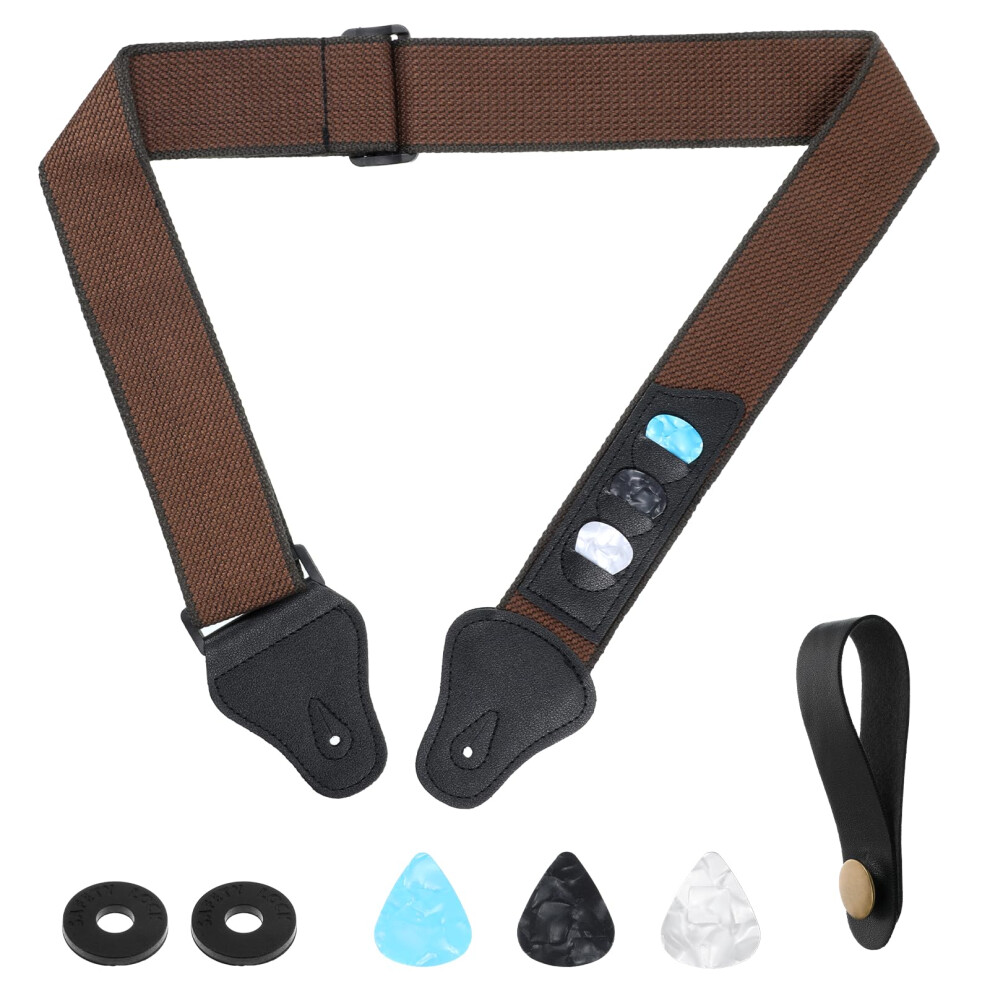 Zyghjort Guitar Strap Acoustic, Guitar Straps With Pick Holders Brown