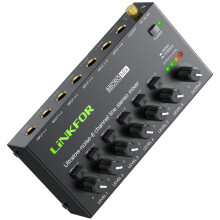 LiNKFOR 6-Channel 6.35mm Audio Mixer - with Independent Volume Control Power Switch Output Volume Indicator Light Certified Power Supply, Type-C Port