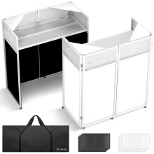 CAHAYA DJ Booth Stand Portable - DJ Table Facade with Black & White Scrims DJ St