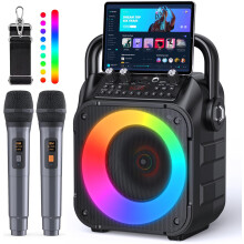 Karaoke Machine with Two Wireless Microphones, Portable Karaoke Machine for Adults & Kids, Portable Bluetooth Speaker with partybox PA System, LED Li