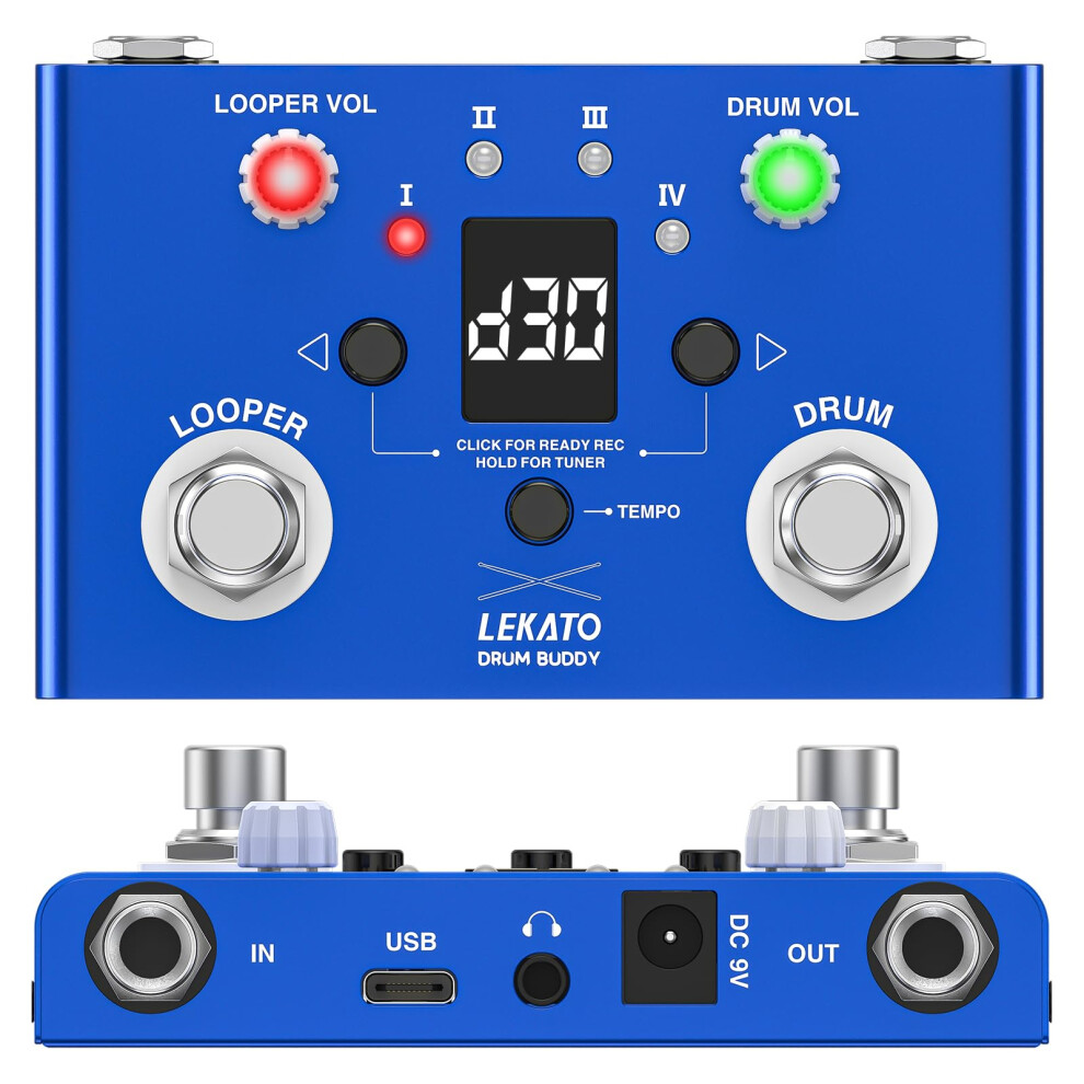 Lekato Drum Looper Pedal With Tuner, 4-11 Minute Loops, App For Custom