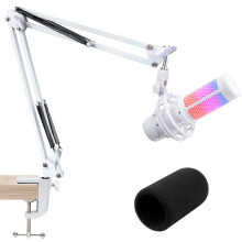 SUNMON Mic Boom Arm for HyperX QuadCast & QuadCast S, Universal Microphone Boom Arm with 3/8" to 5/8" Screw Adapter, Mic foam cover and Desk Clamp (N