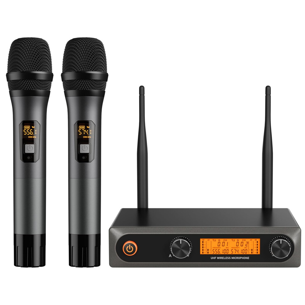 Voijump Wireless Microphone – Uhf Karaoke Mic Set With 2 Handheld Mics