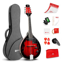 Vangoa Electro Acoustic Mandolin, A Style 8 String Acoustic Electric Mandolin for Beginners, Red Sunburst Mahogany, Kit with Gig Bag Tuner Picks Stra