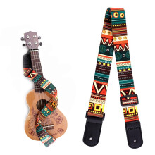 Ukulele Strap, Adjustable Printing National Style Ukelele Shoulder Strap, Unique Ukulele Strap with Soft PU Leather Ends Suitable for Soprano Concert