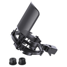 AT2020 Microphone Shock Mount with Metal Pop Filter, [Custom Built for audio technica Mic] Anti-Vibration Suspension Shockmount Holder Clip Compatibl