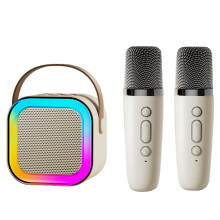 Karaoke Machines for Kids Adults, Mini Karaoke Machine with 2 Wireless Microphones, Portable Bluetooth Speaker with Voice Changing Effects & LED Ligh