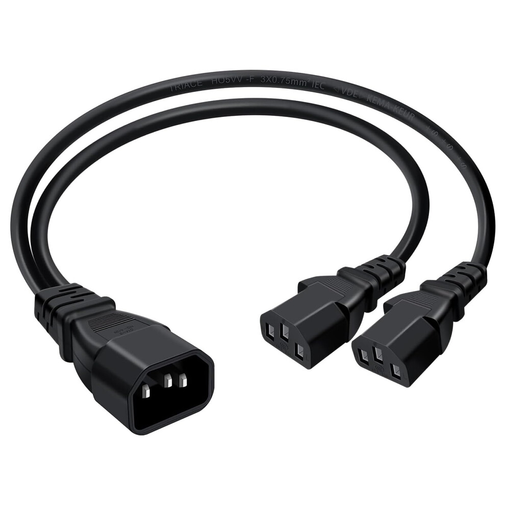 Flomiara C14 To 2X C13 Power Splitter Cable, Iec 60320 Y Splitter Extension Lea
