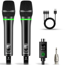 Bietrun XLR Wireless Microphone, Rechargeable Dual Metal Cordless Handheld Dynamic Mics for Mixer, Audio Interface, PA Amplifier System, Church, Sing