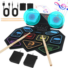 Lychee Electronic Drums Set Foldable, 9 Pads Roll-Up Stereo Electronic Drum Kit Built-in Speaker Drum Support External Connection, Great Holiday Xmas