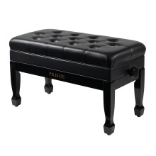 FILISITE Adjustable Duet Piano Bench with Storage, Heavy Duty Solid Wood Double Piano Stool Keyboard Bench Seat with PU Leather Padded Cushion (Black