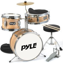 Pyle Drum Kit, Kids Drum set, Junior Acoustic Drums for Kids Ages 3-12, Beginner Child Drummer Kits w/Adjustable Padded Seat/Lightweight Drumsticks/S