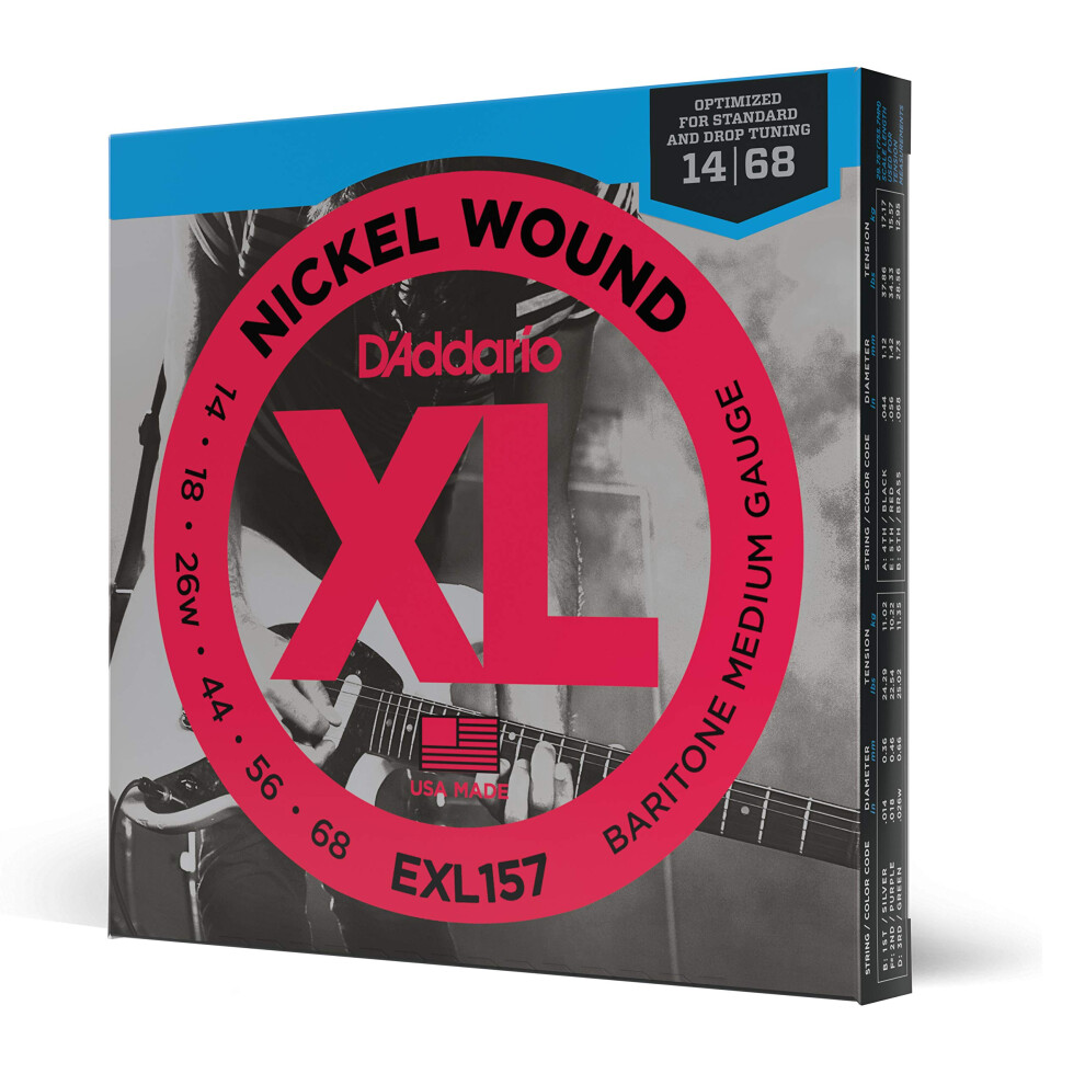D'addario Electric Guitar Strings, Xl Nickel, Exl157, Baritone Medium